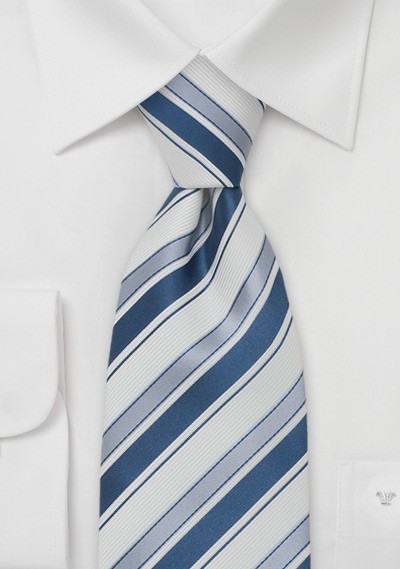 Striped Silk Tie in Light Blue, Sapphire, and White