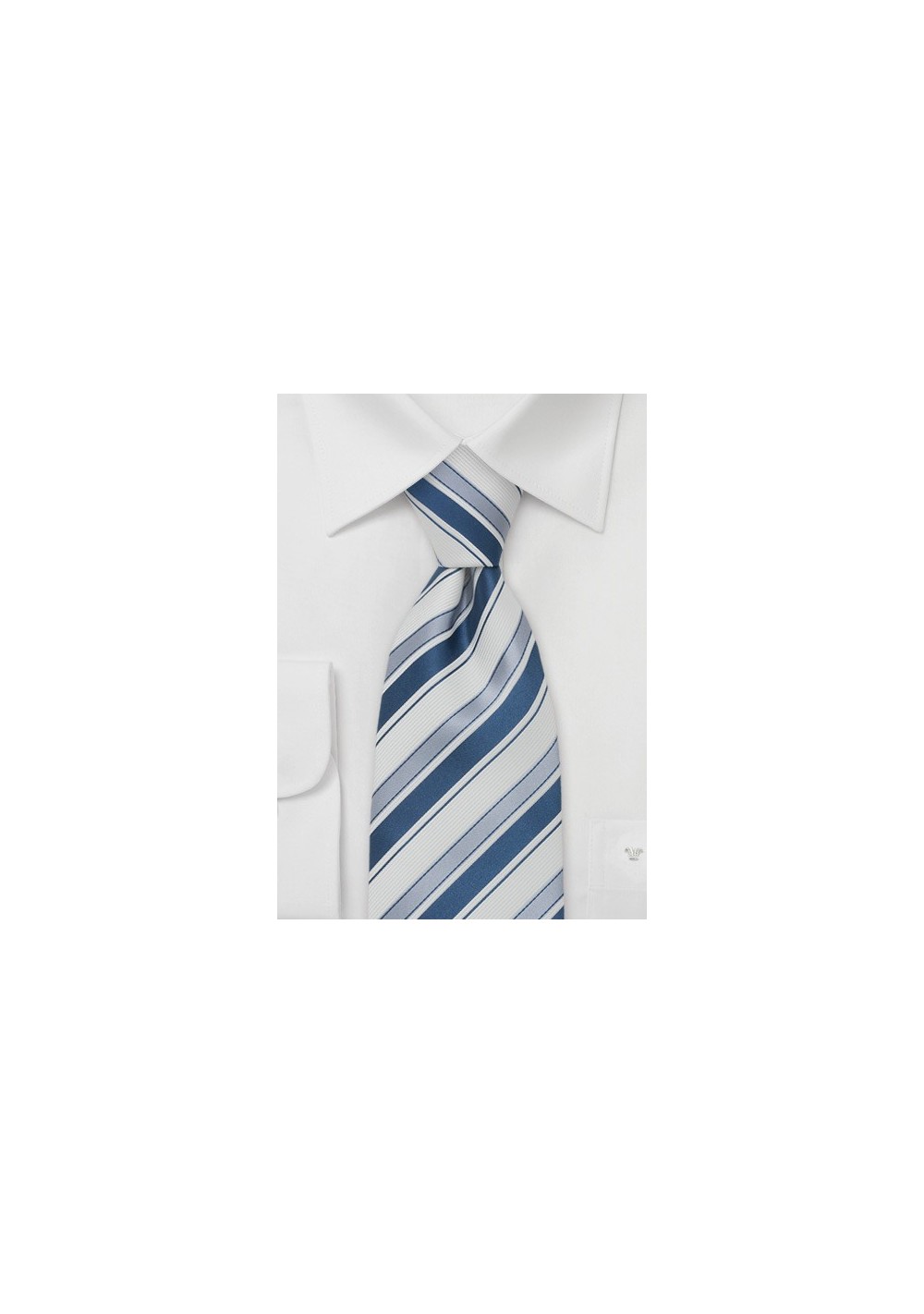 Striped Silk Tie in Light Blue, Sapphire, and White