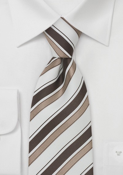 Modern Striped Silk Tie in Brown and White