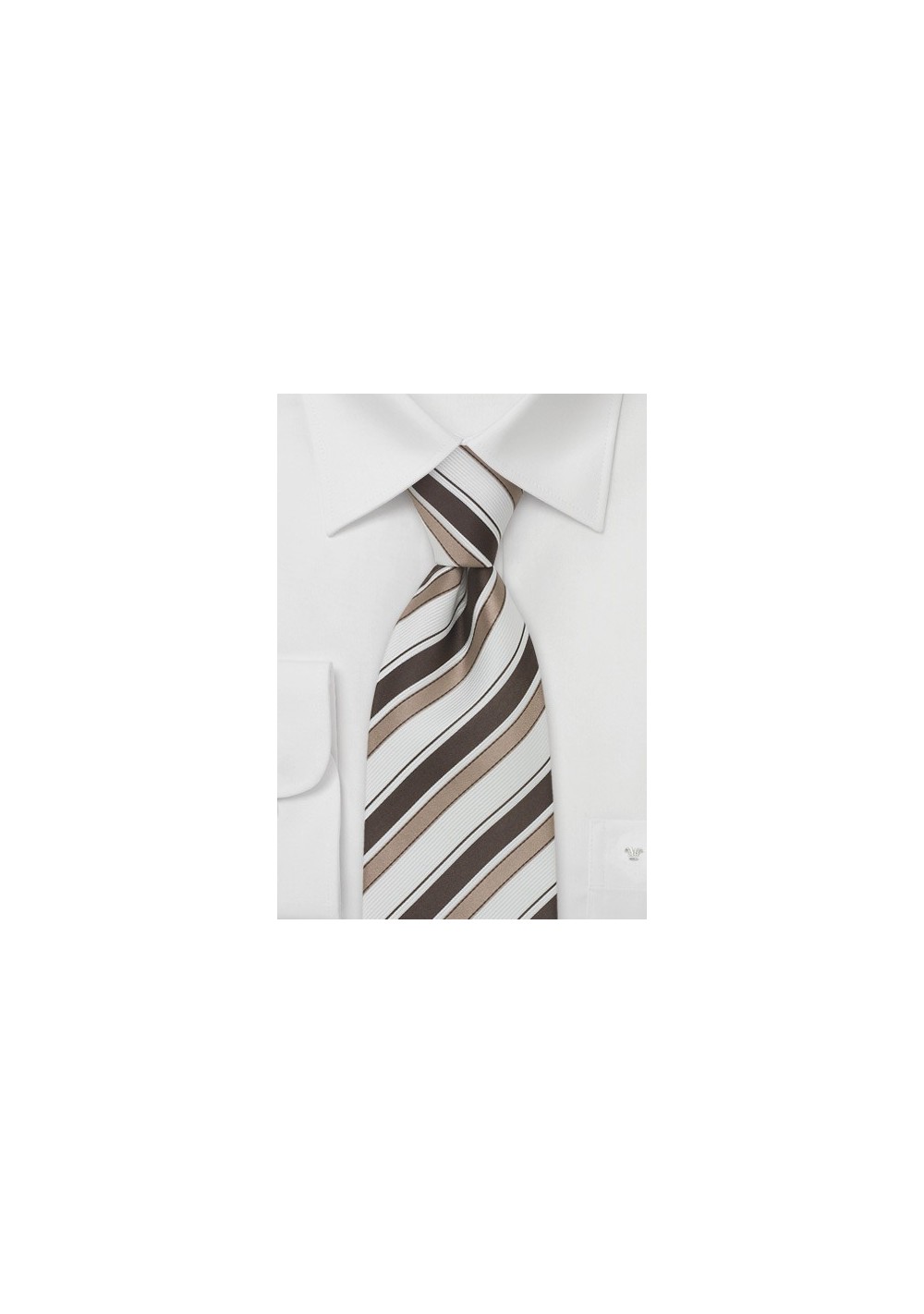 Modern Striped Silk Tie in Brown and White