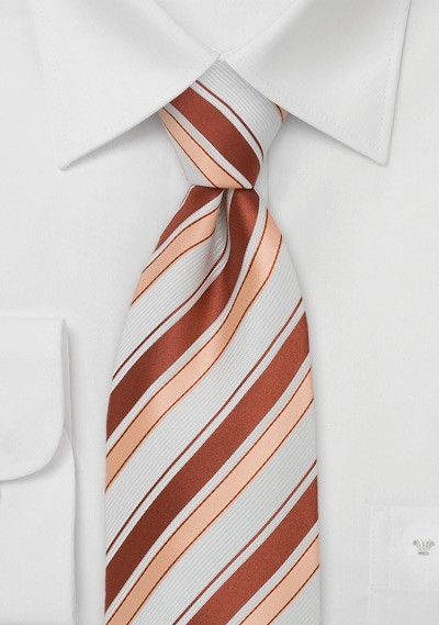 Striped Silk Tie in Coral, Peach, and White