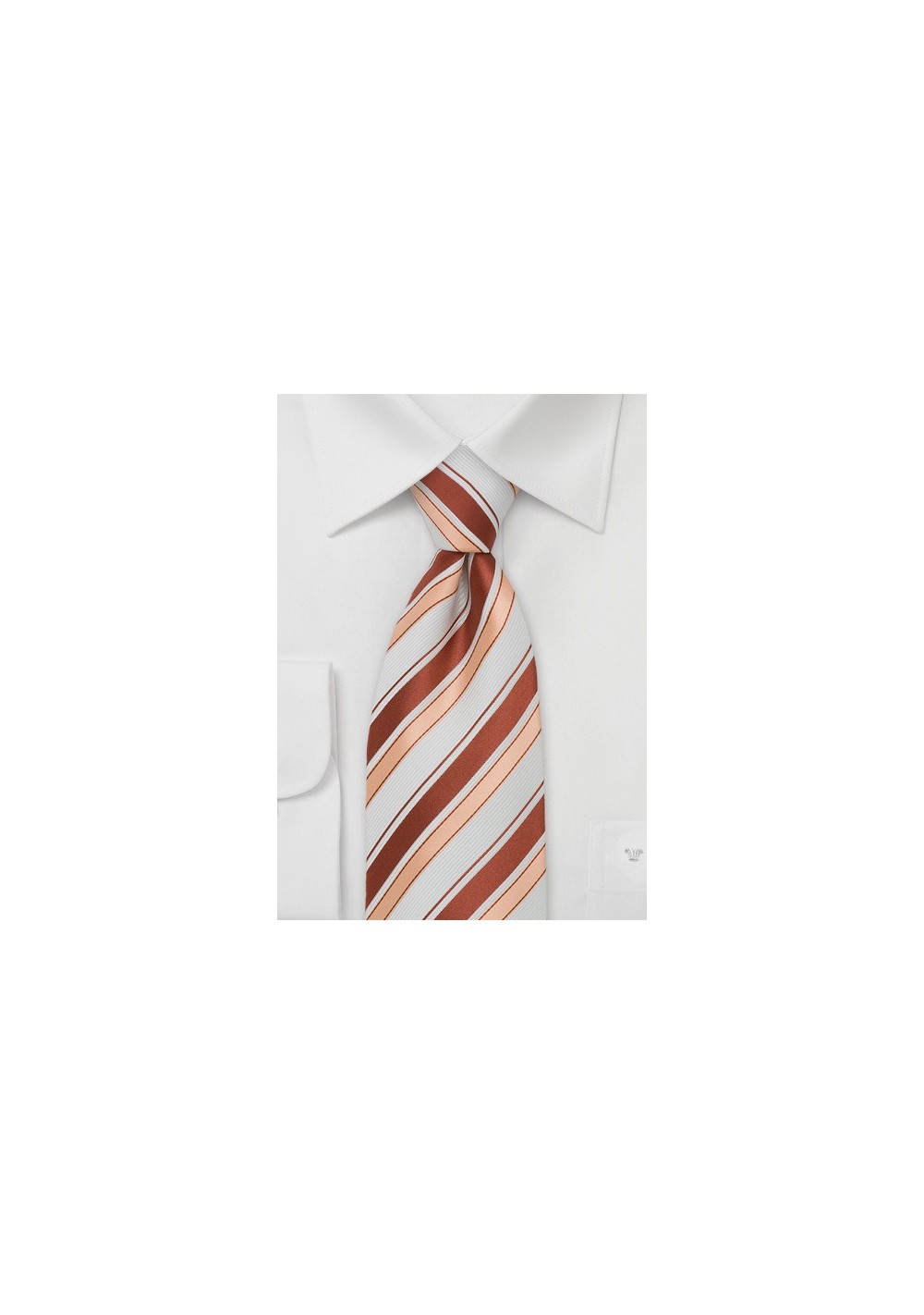 Striped Silk Tie in Coral, Peach, and White
