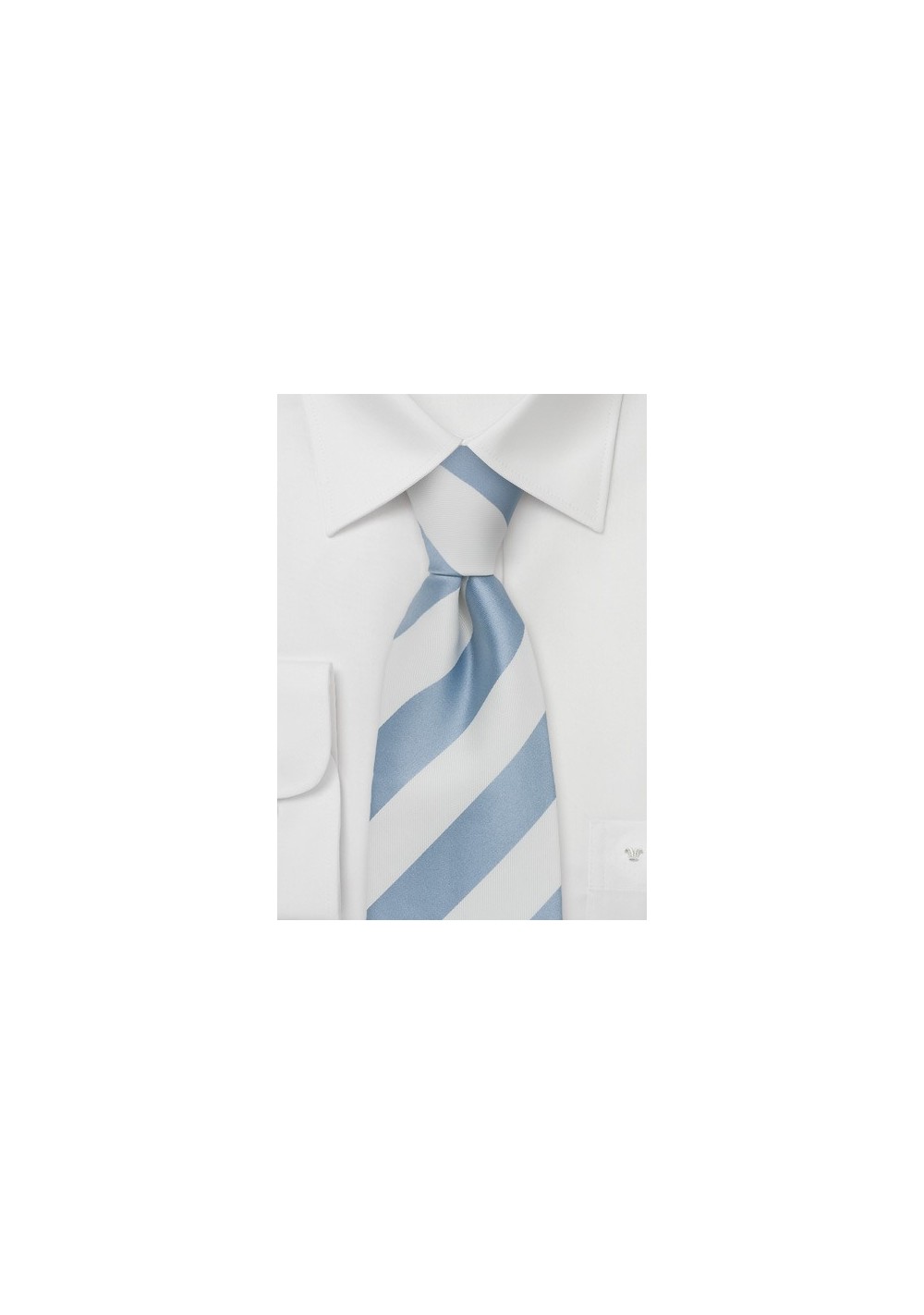 Fine Silk Tie With Stripes in White & Baby-Blue