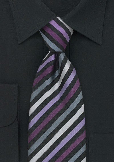 Striped Mens Tie in Purple, Lavender, Silver, and Gray