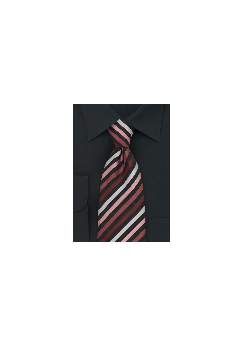 Modern Striped Tie in White, Black, Pink, and Coral