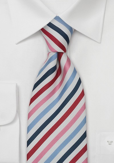 Pink and Blue Striped Mens Tie