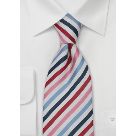 Pink and Blue Striped Mens Tie