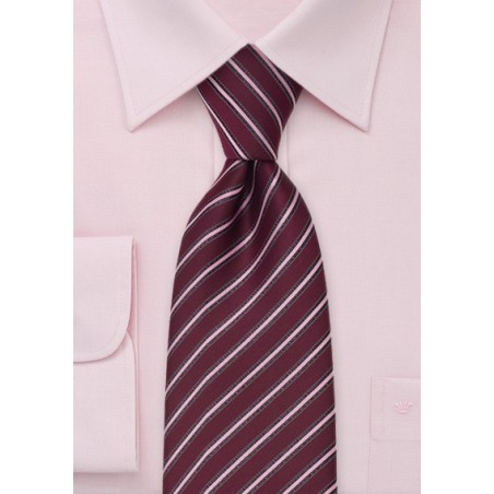 Venetian Red Tie With Narrow Pink Stripes