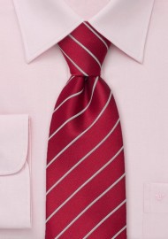 Wine Red Striped Tie in XL Length