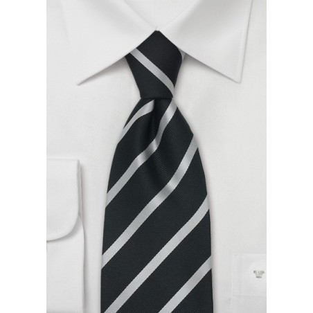 Black & Silver Striped Necktie in XL Length