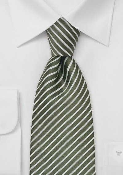 Moss Green and White Silk Tie
