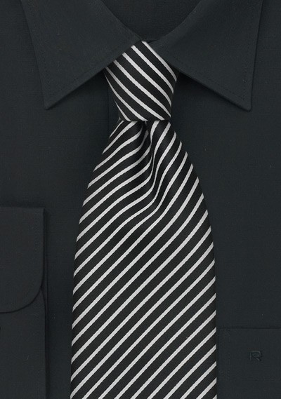 Narrow Striped Tie in Black White
