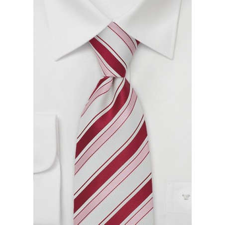 Extra Long Tie in White, Rose, and Hot Pink