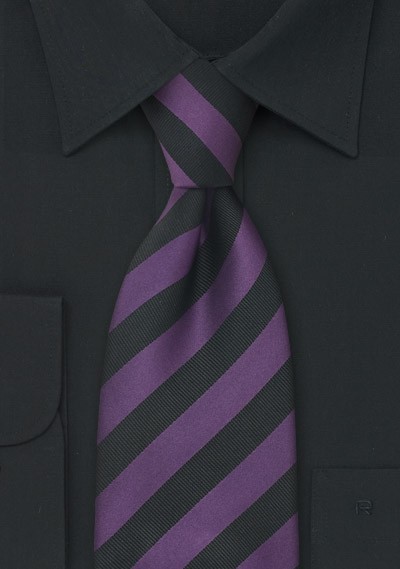 Purple and Black Striped Silk Tie