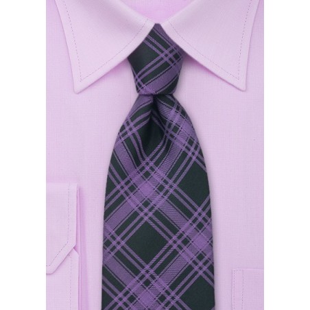 Checkered Pattern Necktie in Purple and Black
