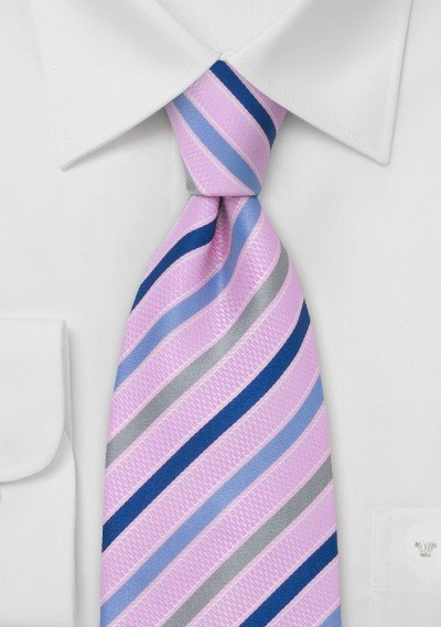 Pink and Blue Striped Tie by Cavallieri
