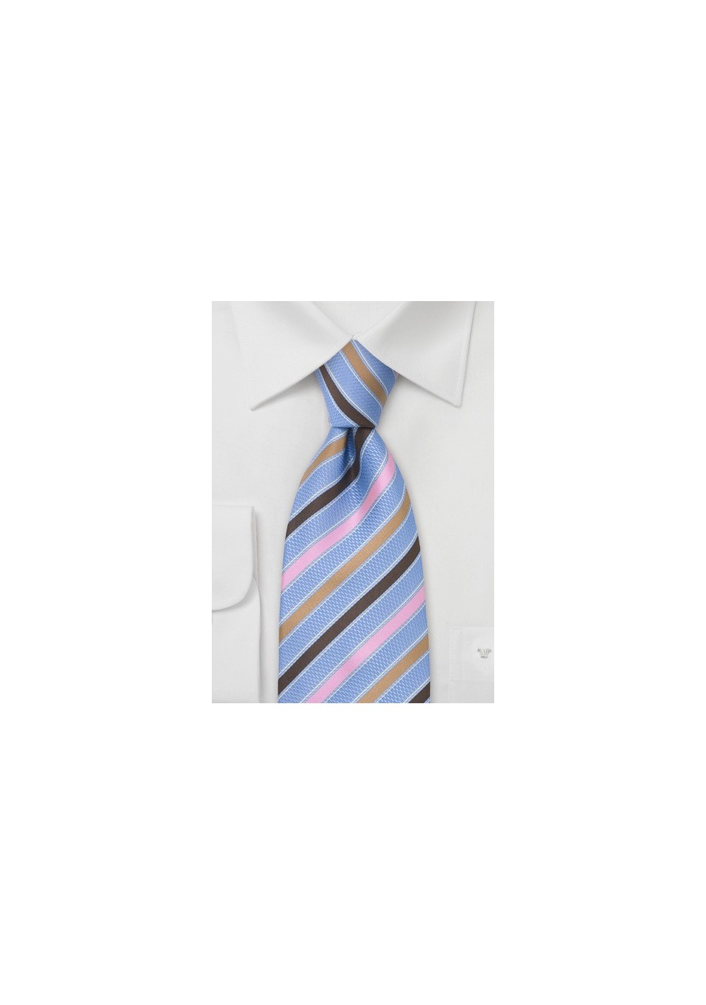 Light Blue, Pink, and Brown Striped Designer Tie