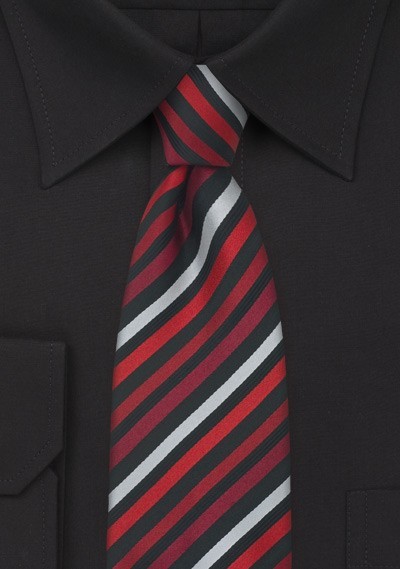 Red, Black, Silver Striped Necktie by Cavallieri