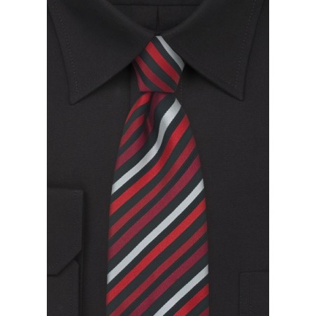 Red, Black, Silver Striped Necktie by Cavallieri