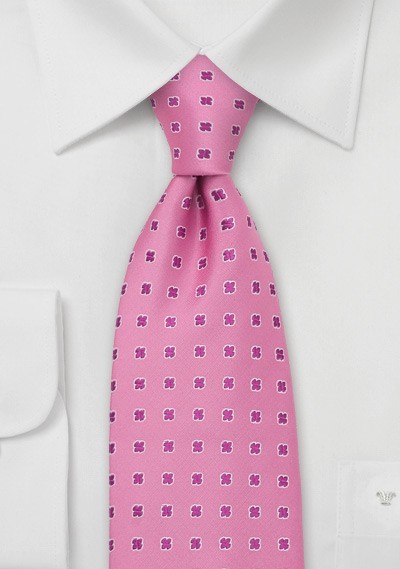 Pink Silk Tie by Chevalier With Shamrock Pattern