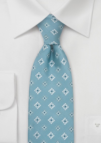 Aqua-Blue Tie by Chevalier, Floral Pattern