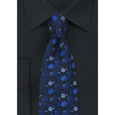 Blue and Black Floral Tie by Chevalier