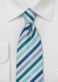 Striped Silk Tie in Teal, Aqua, and Blue