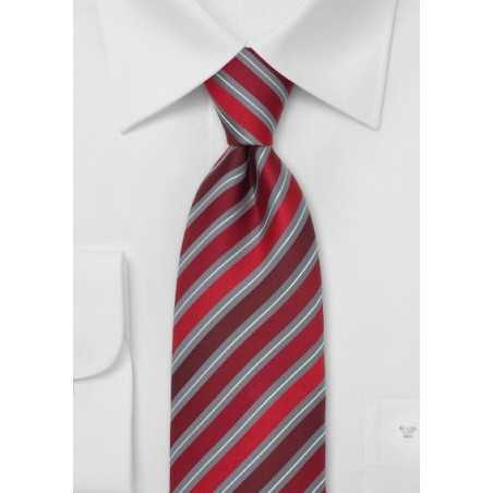 Red Gray Striped Silk Tie