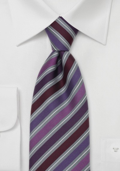 Stripes Silk Tie in Purple Gray