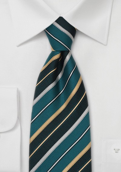 Italian Design Silk Tie in Teal and Gold