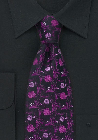 Pink and Black Floral Necktie