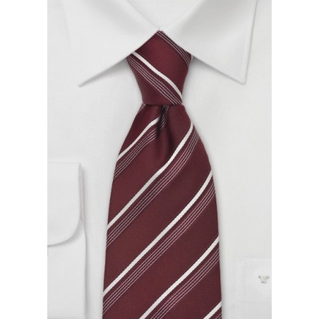 Wine Red Striped Silk Necktie