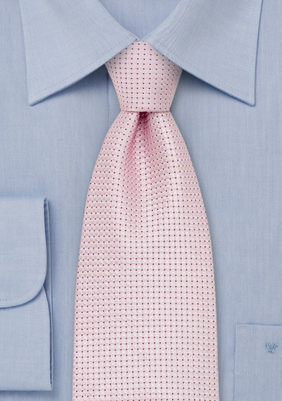 XL Length Silver Pink Silk Tie