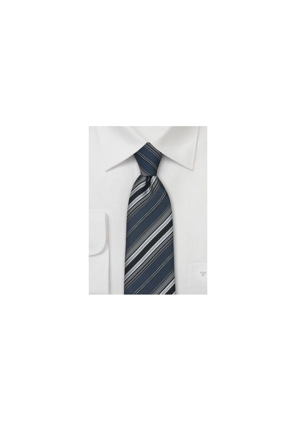 Mens Striped Tie in Gray Silver