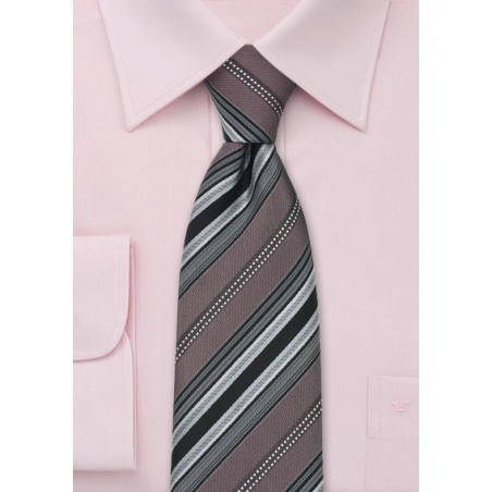 Taupe Gray Striped Silk Necktie
