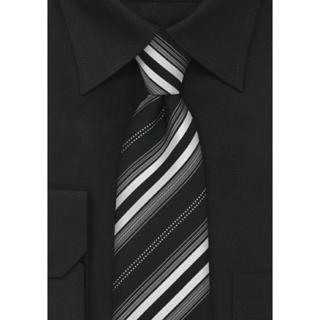 Modern Silver Black Striped Silk Tie