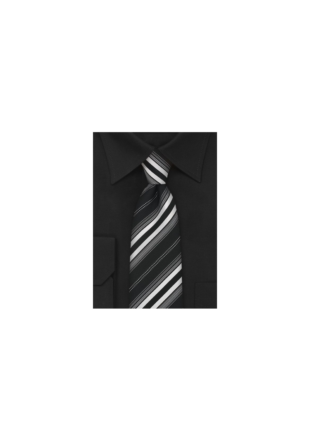 Modern Silver Black Striped Silk Tie