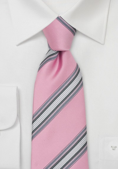 Pink & Gray Striped Silk Necktie