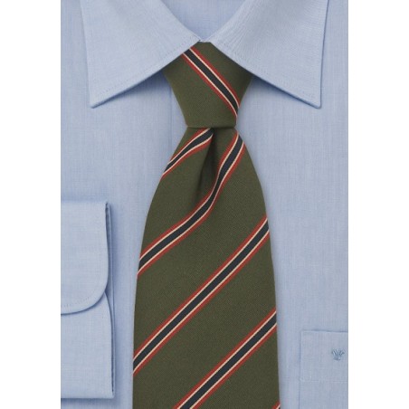 Dark Olive Green Striped Necktie