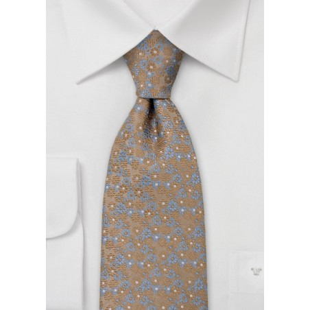 Bronse Gold Tie with Blue Flowers