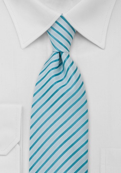 Striped Tie in White Aquamarine