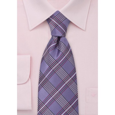 Plaid Silk Tie in Violet-Purple