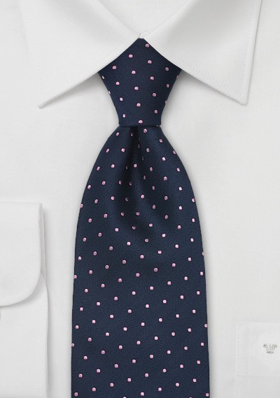 Blue Pink Polka Dot Tie in XL