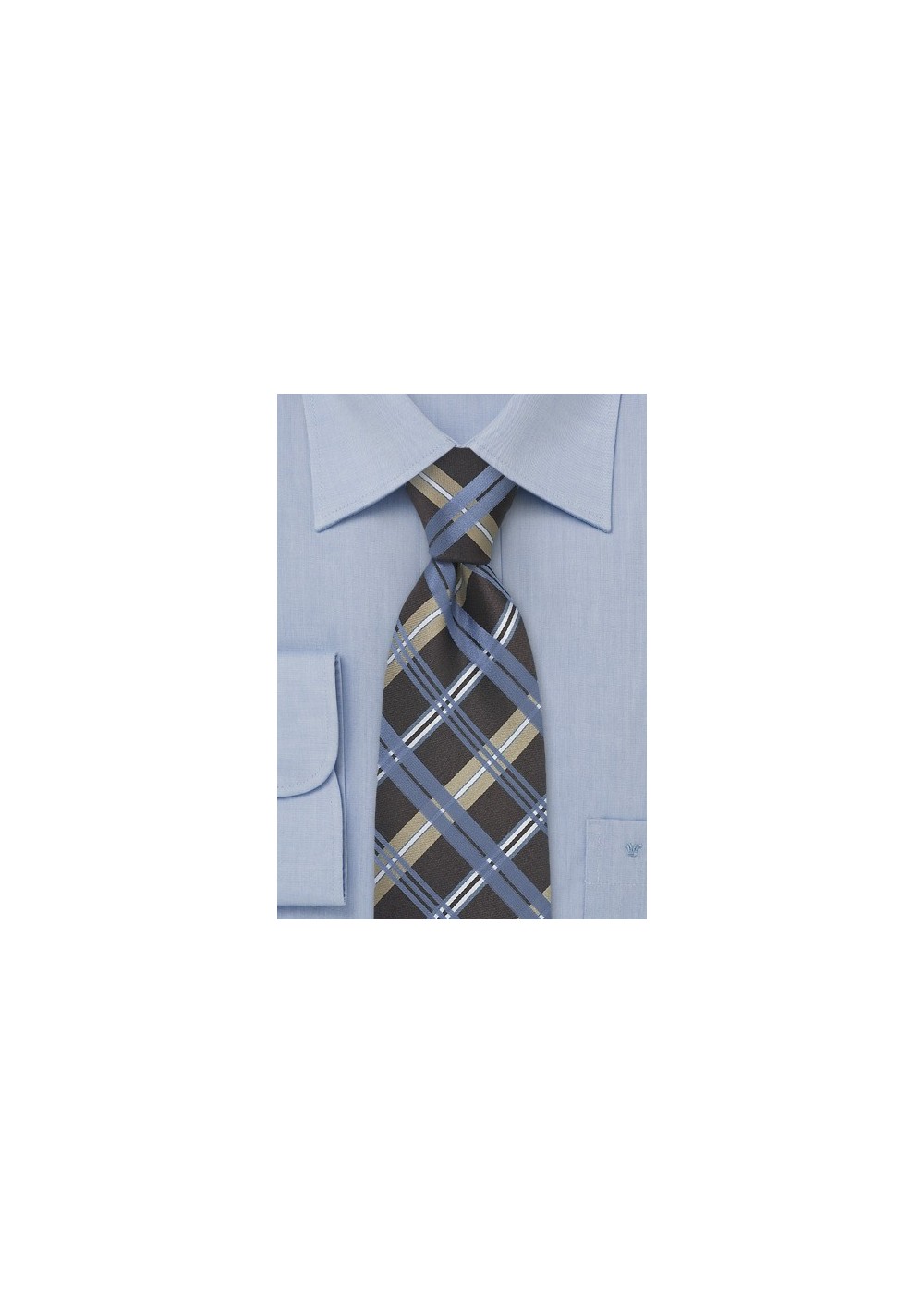 Blue Check Pattern Silk Tie