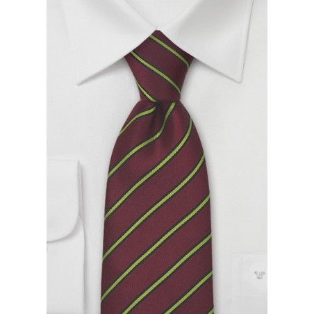 Chestnut Brown Tie Lime Green Stripes
