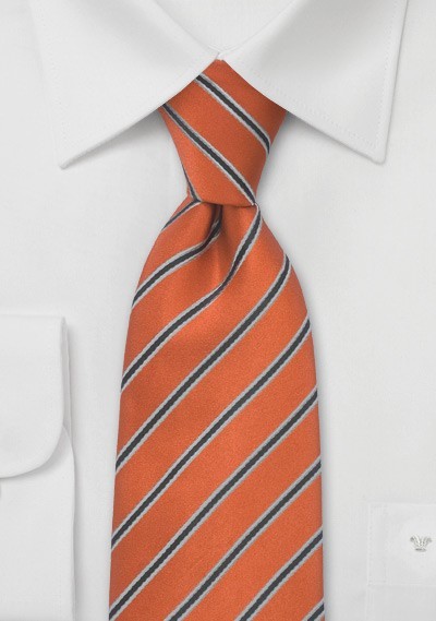 Pumpkin Orange Striped Mens Tie