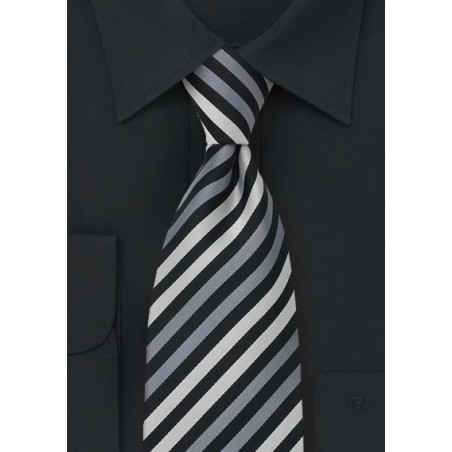 XL Length Black and Silver Stripe Tie