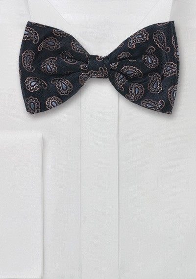 Black Paisley Pattern Bow Tie