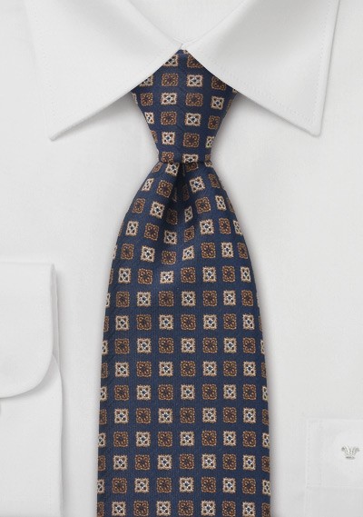 Designer Silk Tie Navy and Brown
