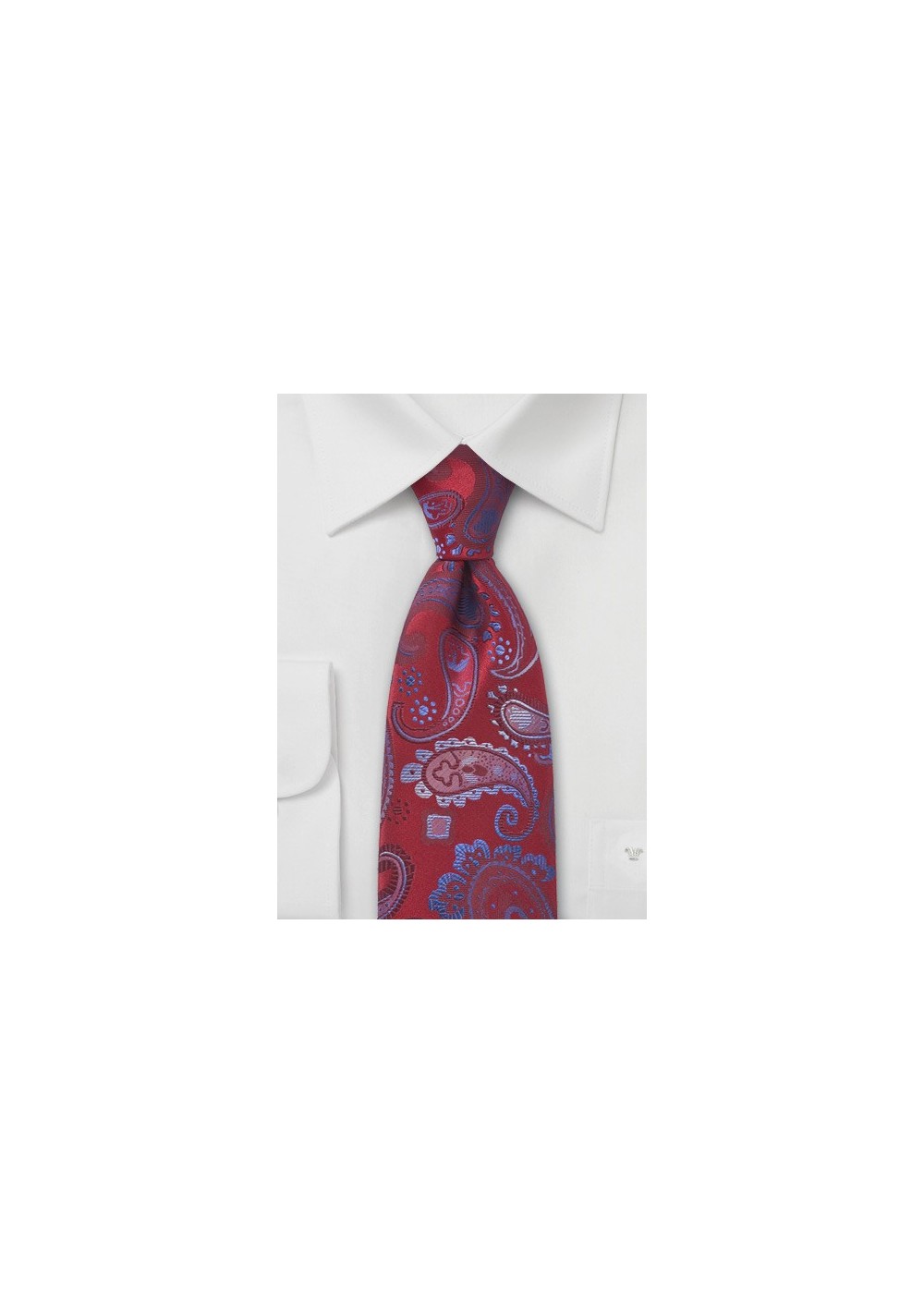 Cherry Red and Blue Paisley Tie